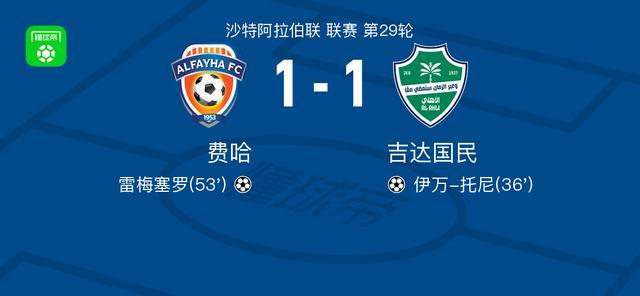 开云APP-费哈1-1吉达国民，伊万-托尼首开记录，雷梅塞罗扳平比分